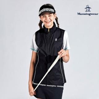 【Munsingwear】官方直營 企鵝牌 女款黑色後擺皺褶運動風防潑水尼龍背心 MLTE6K50