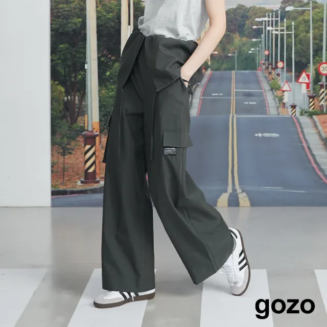 【gozo】工裝風連身吊帶直筒寬褲(黑色)