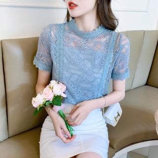 【Very Buy 非常勸敗】預購/夏季時尚氣質縷空蕾絲內搭上衣女歐美雪紡上衣