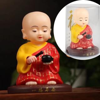 【京都百貨】小和尚太陽能點頭敲木魚(禪意車內拜佛擺件 小沙彌汽車擺飾)
