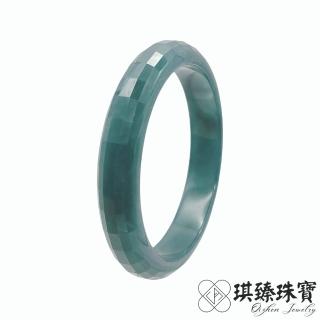 【琪臻珠寶】天然A貨翡翠糯冰種藍水鑽石切面平安鐲(19-19.5圍手鐲 完美鑽切刻面 依尺寸出貨 母親節禮物)