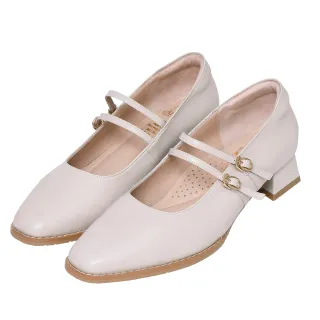 【Ann’S】高訂綿羊皮-雙層細帶 粗低跟瑪莉珍鞋3cm(米白)
