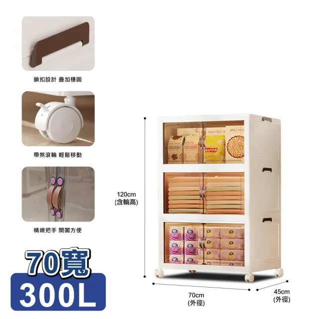 【ONE HOUSE】70寬 升級巨型 無印風雙開磁吸折疊收納櫃 收納箱-300L-3層(1入)