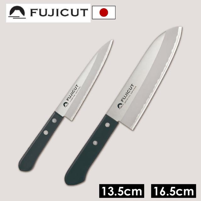 【FUJICUT】日本製不鏽鋼三德菜刀+水果刀 2件組 燕三條(日本菜刀 刃物鋼 萬用廚刀 刀具組 菜刀組)