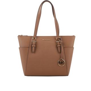 【Michael Kors】Charlotte 金字防刮皮革大款拉鍊托特包(焦糖色)