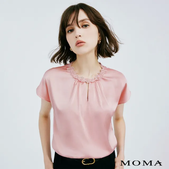 【MOMA】優雅蕾絲絲光上衣(兩色)