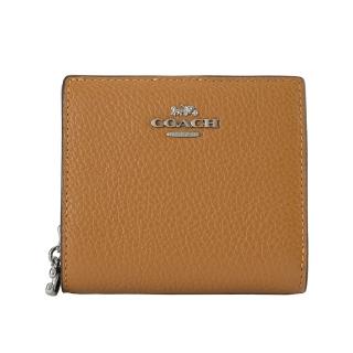 【COACH】奶茶棕coach logo鵝卵石皮革短夾(C2862 SVQD)