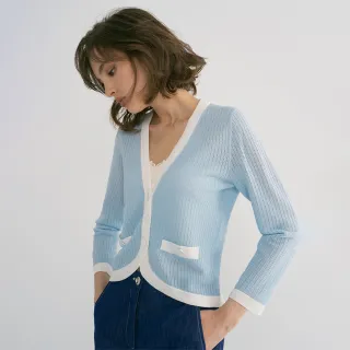 【MOMA】撞色短版薄針織外套(淺藍色)