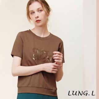 【LUNG.L 林佳樺】LP04A 咖啡色搭配英文刺繡短袖棉質女裝上衣
