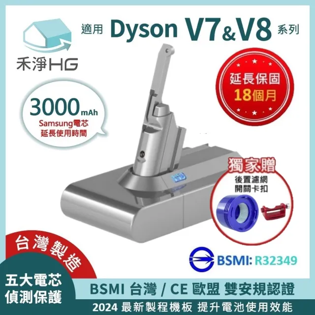 【禾淨家用HG】Dyson戴森 適用V7.V8系列 DC8300 3000mAh 副廠吸塵器配件 鋰電池(加贈 開關卡扣.後置濾網)