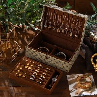 【Porabella】新款老花皮質首飾盒珠寶盒 磁吸式飾品盒 飾品戒指項鍊耳環耳夾手錶收納 可拆式收納盒
