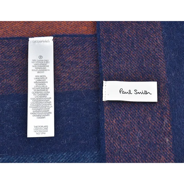 【Paul Smith】PAUL SMITH寬條紋設計LOGO羊羔絨/羊絨混紡流蘇圍巾(多彩)