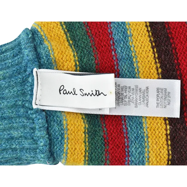 【Paul Smith】PAUL SMITH字母LOGO羊羔絨條紋設計針織手套(藍綠x多彩)