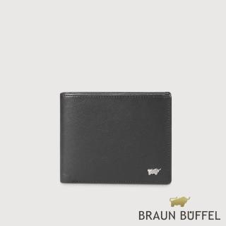 【BRAUN BUFFEL 德國小金牛】臺灣總代理 布爾斯 8卡中間翻零錢袋短夾-黑色(BF532-318-BK)