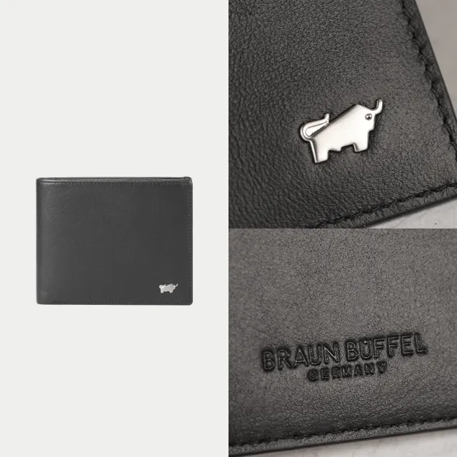 【BRAUN BUFFEL 德國小金牛】台灣總代理 布爾斯 8卡中間翻零錢袋短夾-黑色(BF532-318-BK)