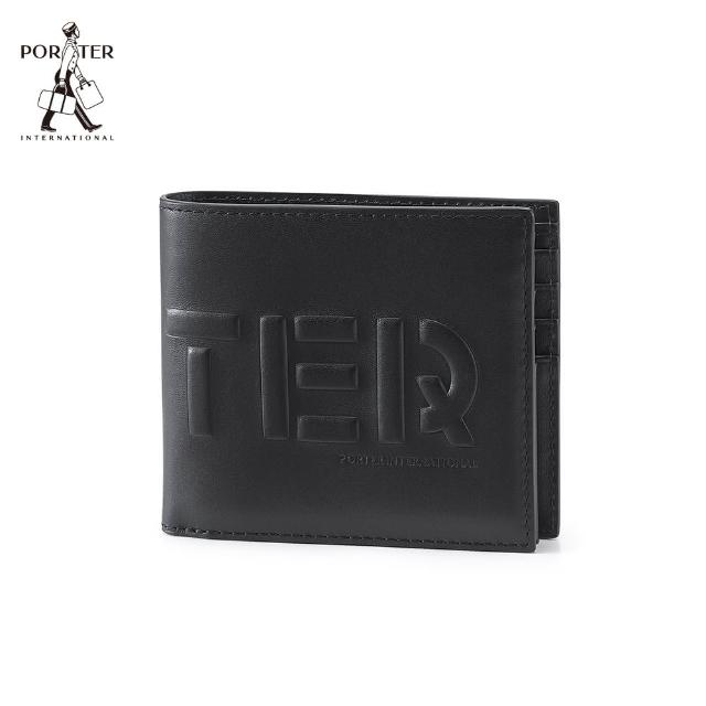 【PORTER INTERNATIONAL】時尚躍動ALPHA真皮雙折短夾(黑)
