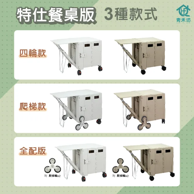 【青禾坊】特仕四輪餐桌版拉拉車-1入(購物車/推車/手拉車/折疊購物車/收納箱/買菜車/戶外/野餐/露營/爬梯)