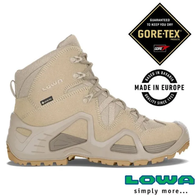 【LOWA】女軍靴 歐洲製造 ZEPHYR GTX MID TF 中高筒超輕量全防水多功能登山軍用鞋(LW320537-0410 淺沙漠)