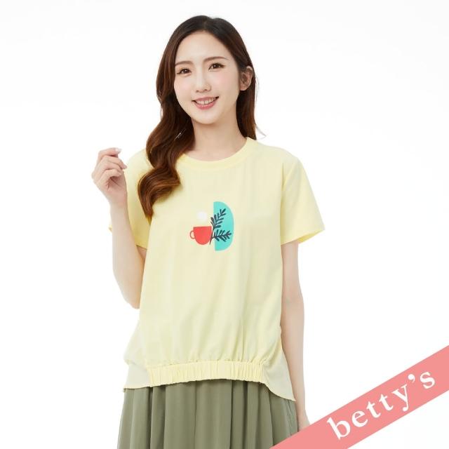 【betty’s 貝蒂思】午茶印花拼接下襬抽皺T-shirt(淺黃)