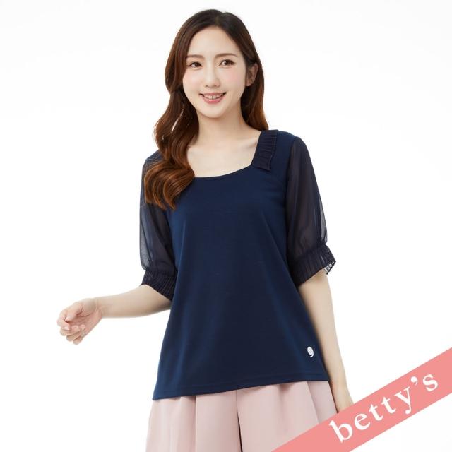 【betty’s 貝蒂思】澎澎紗袖壓褶方領T-shirt(深藍)