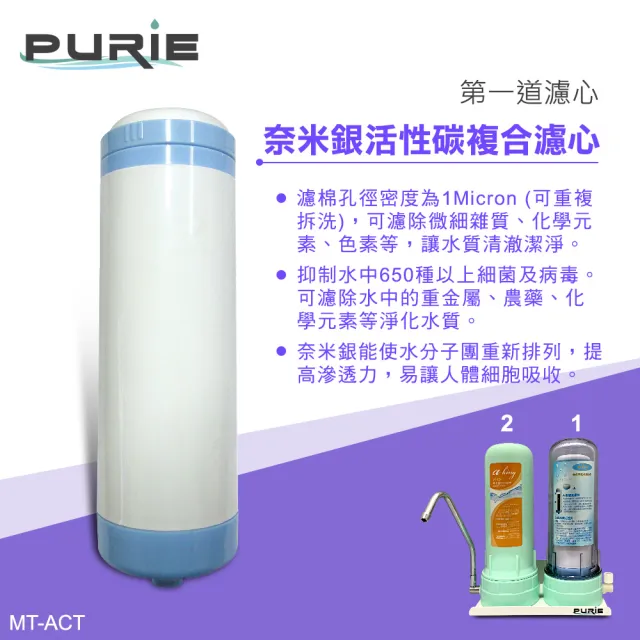 【Purie 普瑞】DIY兩道淨水器 頂規款 奈米銀複合濾心+奈米銀CTO碳棒(668-2Pd)