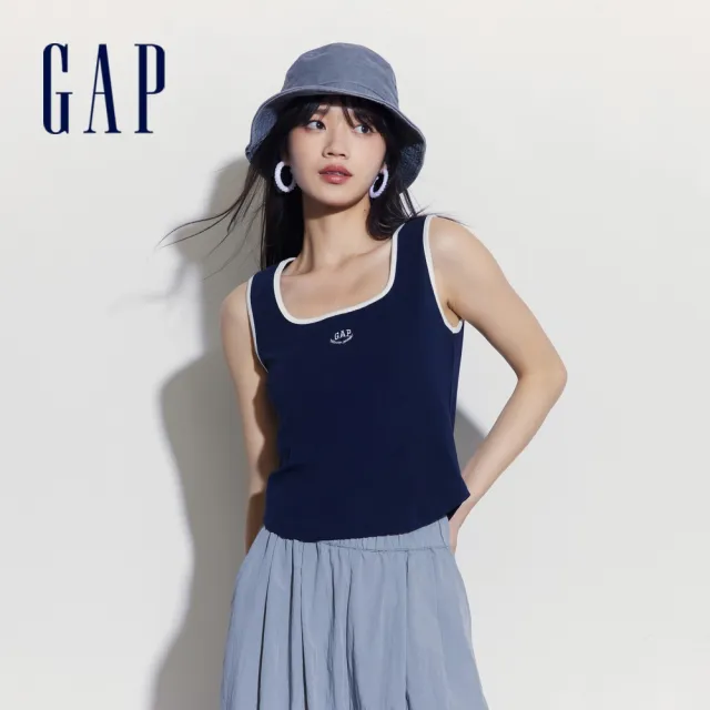 【GAP】女裝 Logo方領針織背心 女友T系列-海軍藍(465243)