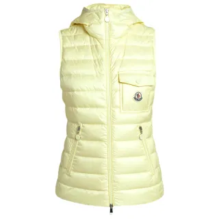 【MONCLER】女款 GLYGOS 品牌LOGO 連帽羽絨背心-淺黃色(1號USA-S)