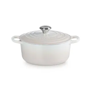 【Le Creuset】典藏琺瑯鑄鐵鍋圓鍋 24cm(蛋白霜-鋼頭-內鍋白)