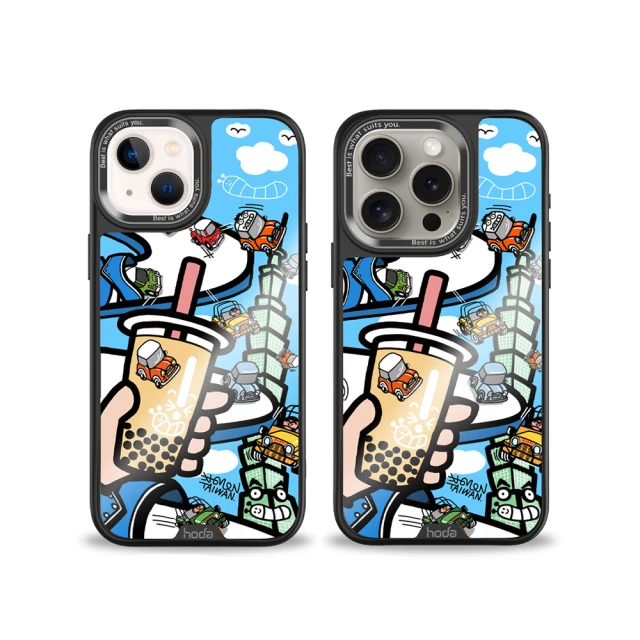 hoda 藍白拖賽道老咪大賽 米豆 for iPhone 15 系列 MagSafe 幻石手機保護殼(玻璃背板款)