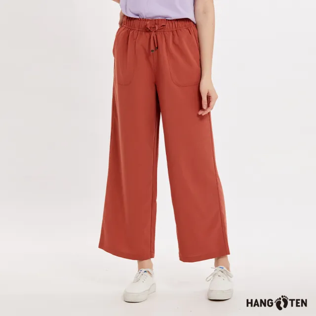 【Hang Ten】女裝-WIDE FIT鬆緊腰頭抽繩縲縈寬版長褲(琥珀色)