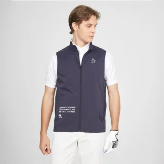 【Munsingwear】企鵝牌 男款藏青色立領機能刺繡印花修身薄背心 MGTL6501