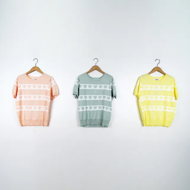 【CUMAR】活力愛心短袖針織上衣(粉 綠 黃/魅力商品)