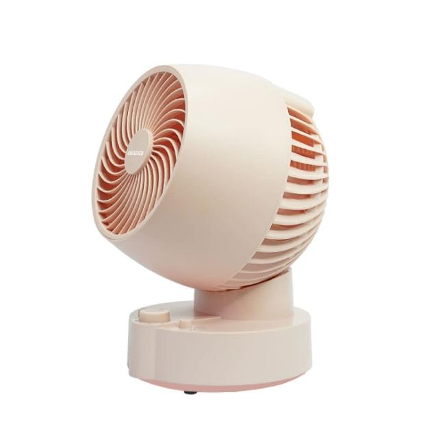 AIWA 愛華 DF-602 空氣迴圈扇，6吋三片式風扇葉，尺寸 220 x 215 x 305 mm，重約 2.5 kg，支援 110V/60Hz 電壓，三段風速調整。中國製，BSMI 許可 R38456，粉紅色/白色設計，適閤家用快速迴圈空氣，提供舒適涼風，提升室內空氣品質。