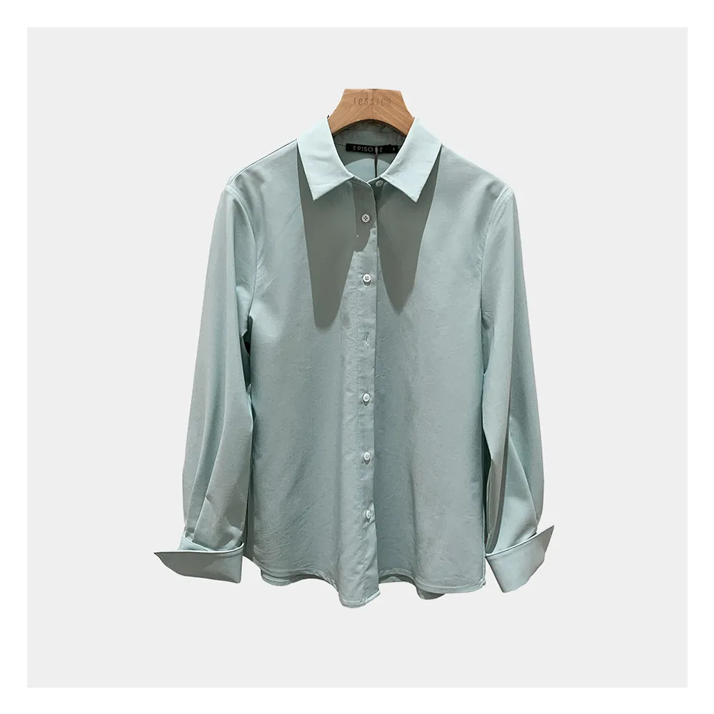 【EPISODE】經典百搭素色混亞麻長袖襯衫142301（綠）
