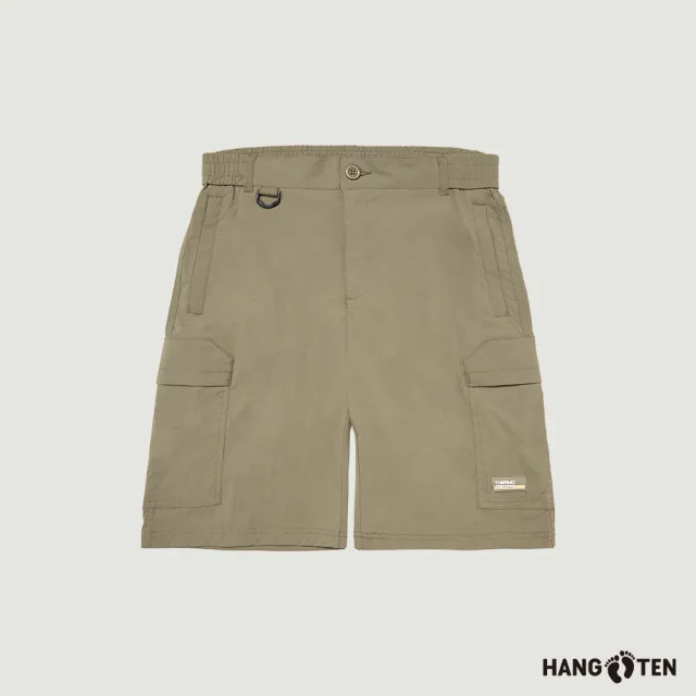 【Hang Ten】男裝-恆溫多功能-REGULAR FIT吸濕快乾抗撕裂鬆緊口袋短褲(橄欖綠)