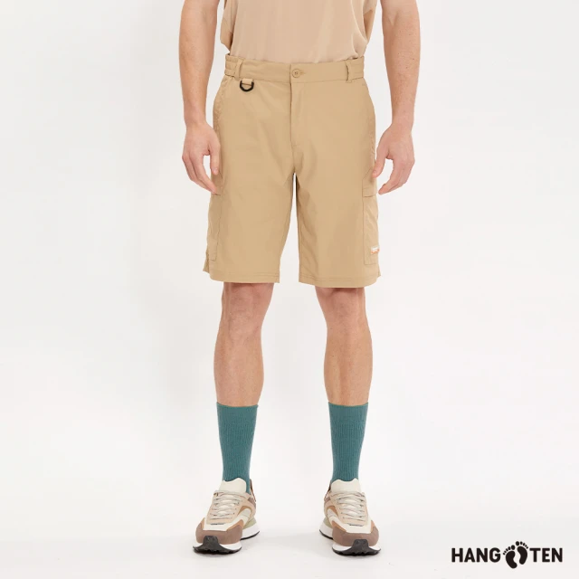 【Hang Ten】男裝-恆溫多功能-REGULAR FIT吸濕快乾抗撕裂鬆緊口袋短褲(卡其)