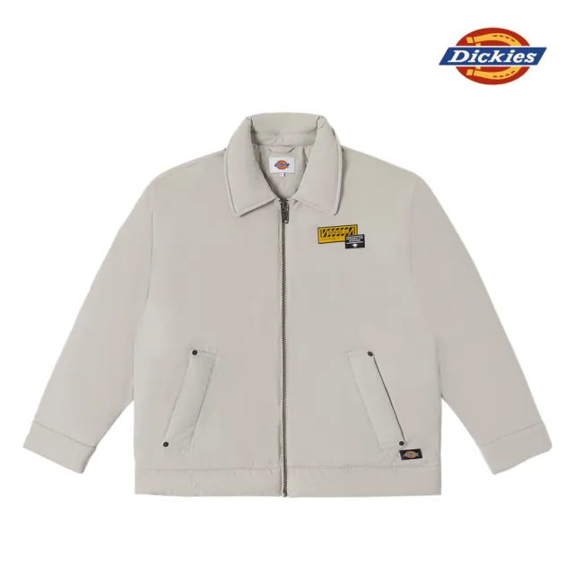 【Dickies】男款米灰色兩側開放式口袋休閒保暖艾森豪夾克｜DK010920ST0