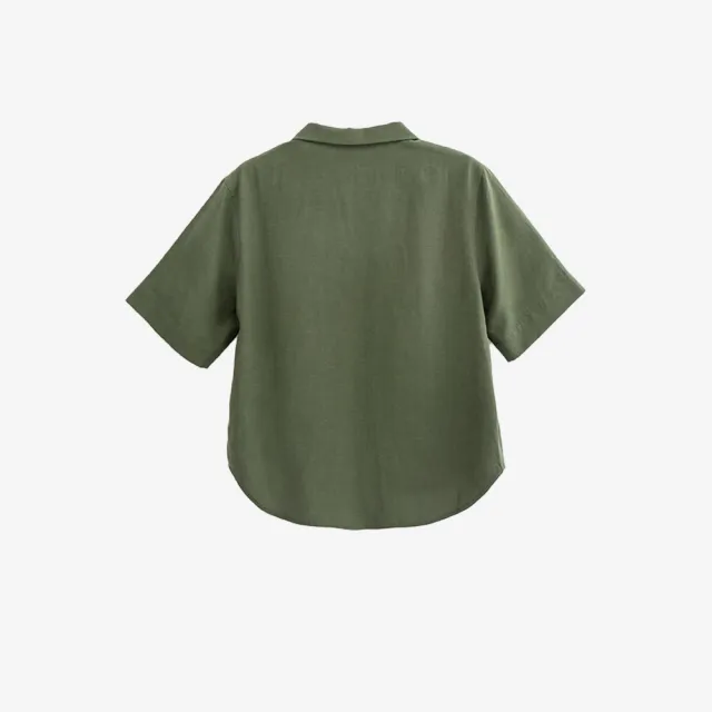 【Arnold Palmer 雨傘】女裝-天絲亞麻立領短袖襯衫(綠色)