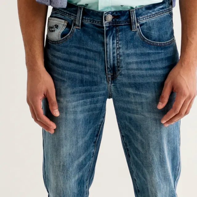 【Arnold Palmer 雨傘】男裝-小口袋刺繡水洗牛仔褲(藍色)