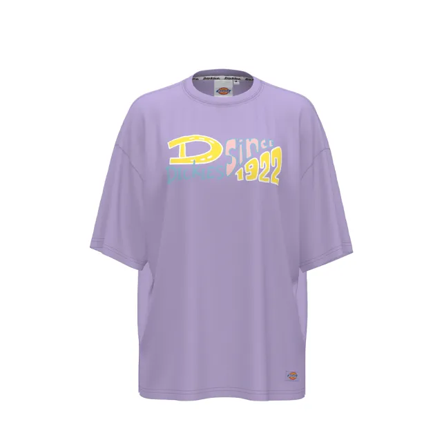【Dickies】女款薔薇紫純棉胸前趣味文字印花圖案寬鬆短袖T恤｜DK011623E61