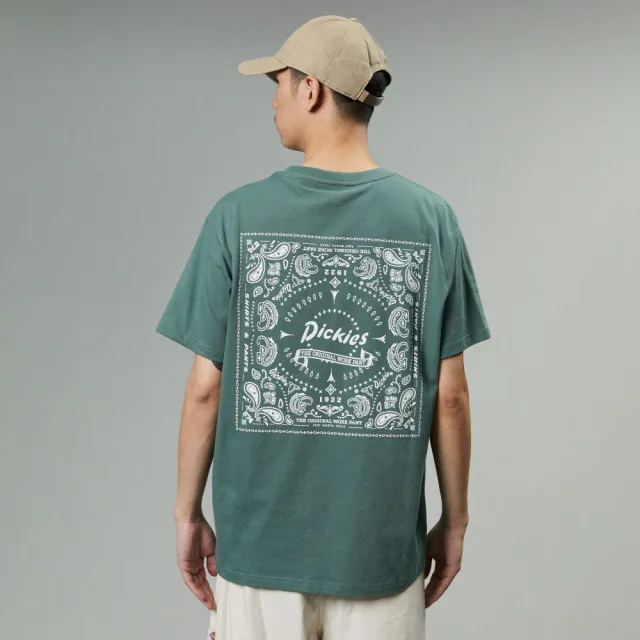 【Dickies】男女款森林綠純棉背面大圖案品牌印花短袖T恤｜DK0A87MHH15