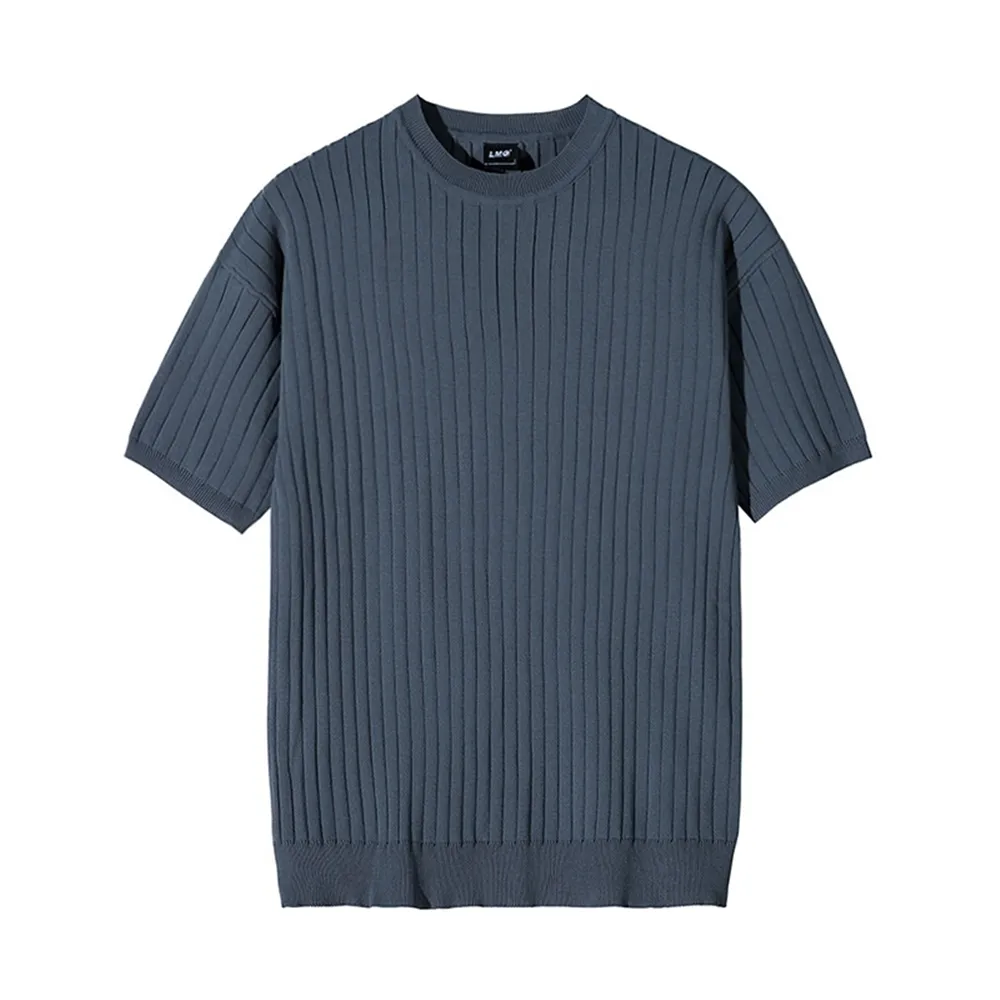 【巴黎精品】針織衫短袖T恤(修身彈性坑條圓領男上衣4色a1fy2)