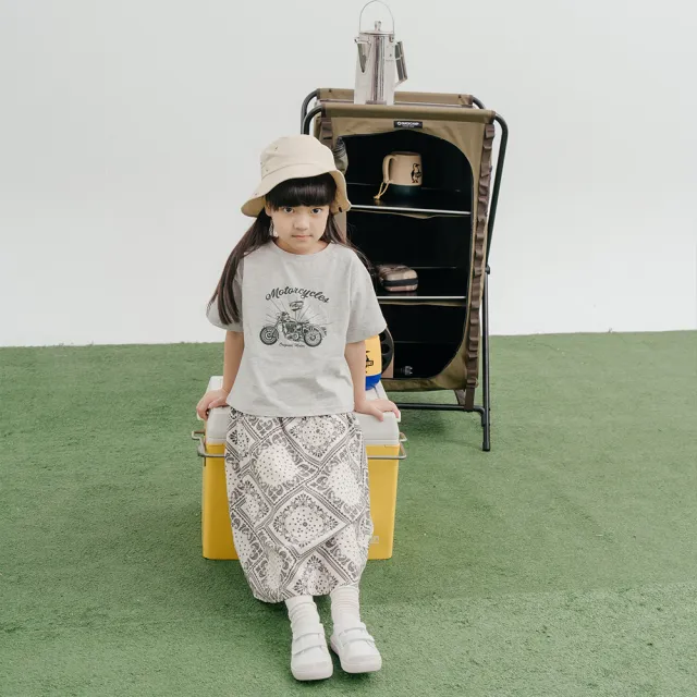 【Queenshop】童裝 親子系列 撞色印花傘擺裙 兩色售 S/M/L 現+預 03021409