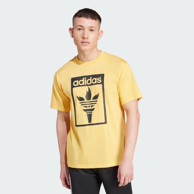 【adidas 愛迪達】短袖上衣 男款 運動 三葉草 亞規 TREFOIL TORCH T 黃 JJ1220