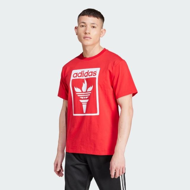 【adidas 愛迪達】短袖上衣 男款 運動 三葉草 亞規 TREFOIL TORCH T 紅 JJ1219