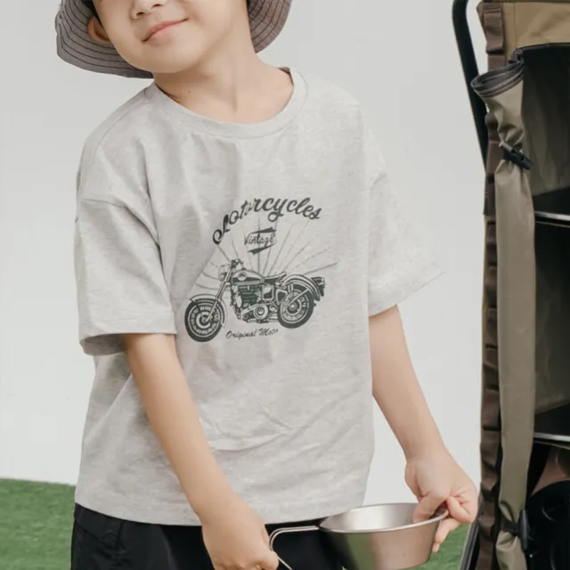 【Queenshop】短袖 童裝 親子系列 復古摩托車印圖上衣 S/M/L 現+預 01190064