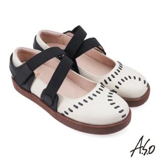 【A.S.O 阿瘦集團】A.S.O健康按摩系列自黏帶縫線娃娃鞋(白色)