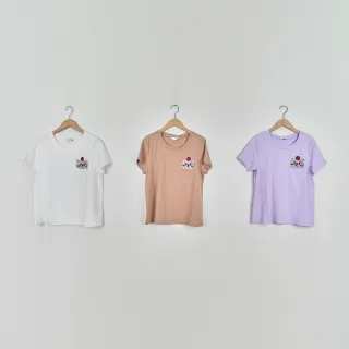 【Dailo】可愛阿貓挖洞口袋棉短袖上衣(白 咖 紫)