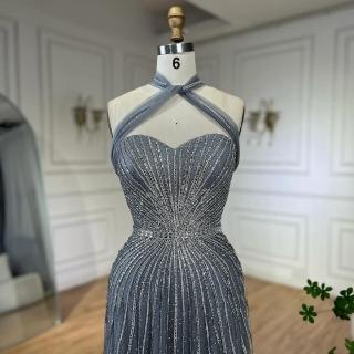 【女神婚紗禮服】奢華手工串珠無袖交叉心領A字魚尾晚禮服LA72322優雅灰(選美宴會敬酒 高階晚禮服)