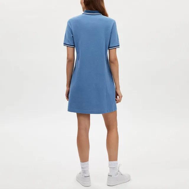 【COACH蔻馳官方直營】棉質運動POLO連衣裙-天藍色(CT417)